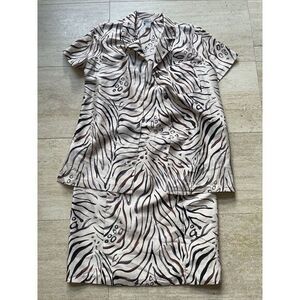 Robbie Bee Zebra Animal Print 109% Silk 2 piece Dress Set Women's Size 10‎ NWT